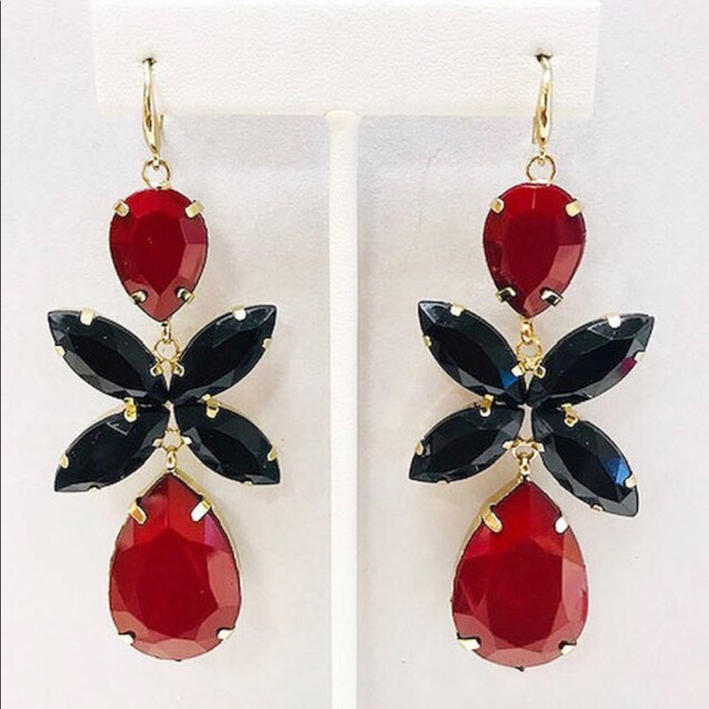 “NY Fash.Wk.” Red & Black 3” L Statement Earrings